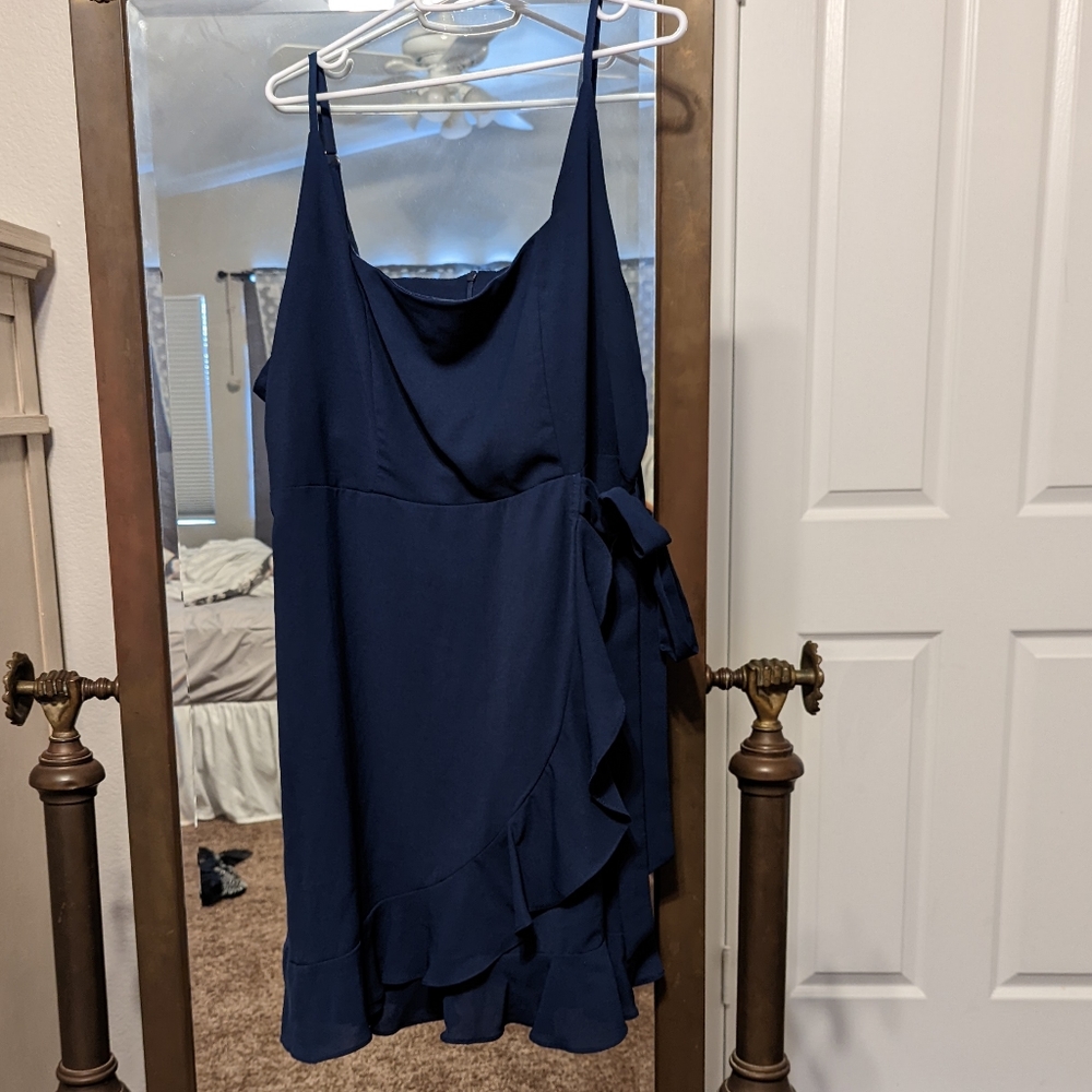 Navy Blue Spaghetti Strap Mini Wrap Dress
